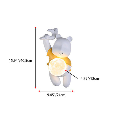 Kids & PLA Cartoon Bear With Moon 1-Light Wall Sconce Lamp