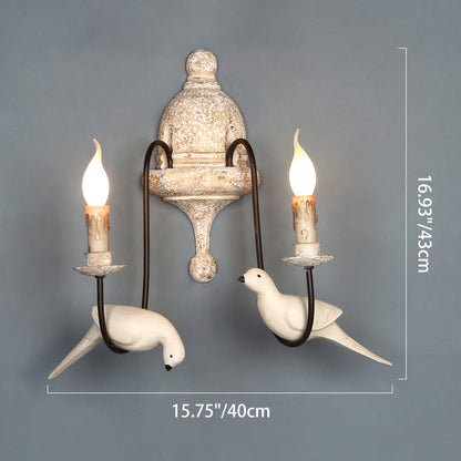 Solid Wood Metal Candelabra Bird 1/2 Light Wall Sconce Lamp