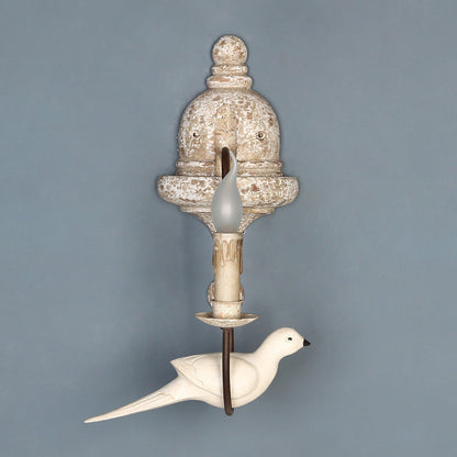 Solid Wood Metal Candelabra Bird 1/2 Light Wall Sconce Lamp
