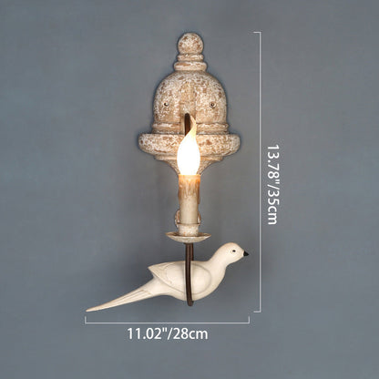 Solid Wood Metal Candelabra Bird 1/2 Light Wall Sconce Lamp