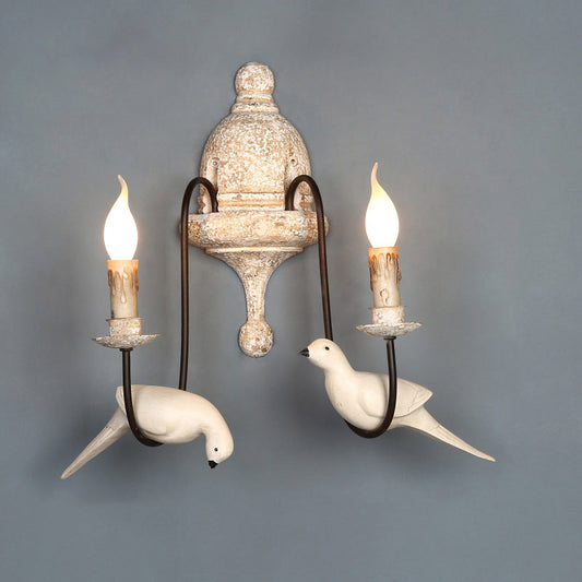 Solid Wood Metal Candelabra Bird 1/2 Light Wall Sconce Lamp
