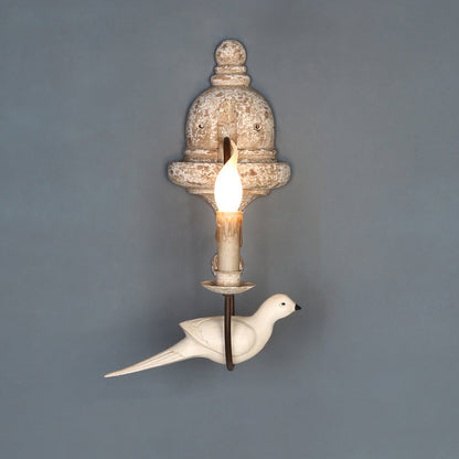 Solid Wood Metal Candelabra Bird 1/2 Light Wall Sconce Lamp