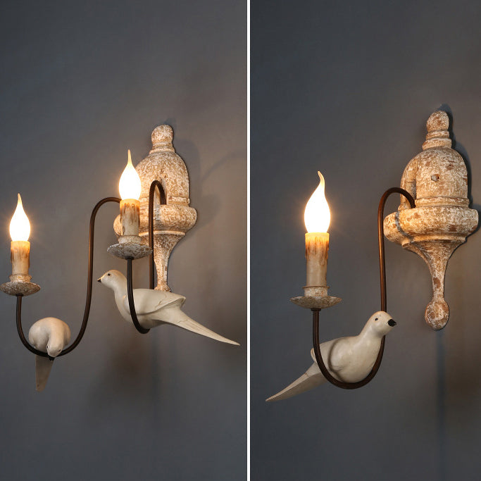 Solid Wood Metal Candelabra Bird 1/2 Light Wall Sconce Lamp