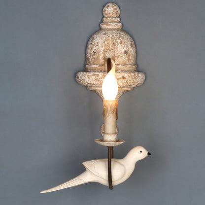 Solid Wood Metal Candelabra Bird 1/2 Light Wall Sconce Lamp