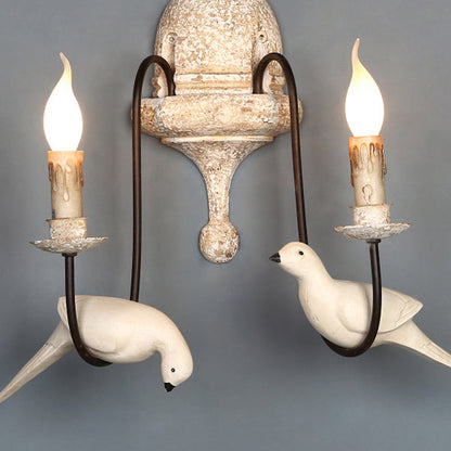 Solid Wood Metal Candelabra Bird 1/2 Light Wall Sconce Lamp