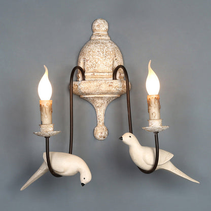 Solid Wood Metal Candelabra Bird 1/2 Light Wall Sconce Lamp