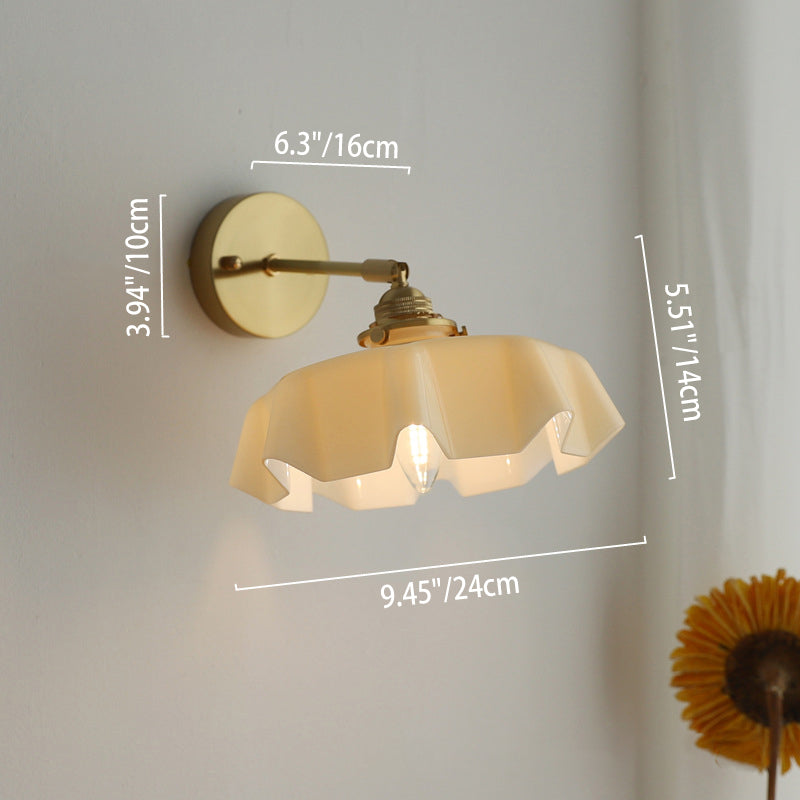 French Brass Iron Pleated Hanging 1-Light Wall Sconce Lamp
