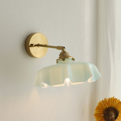 French Brass Iron Pleated Hanging 1-Light Wall Sconce Lamp