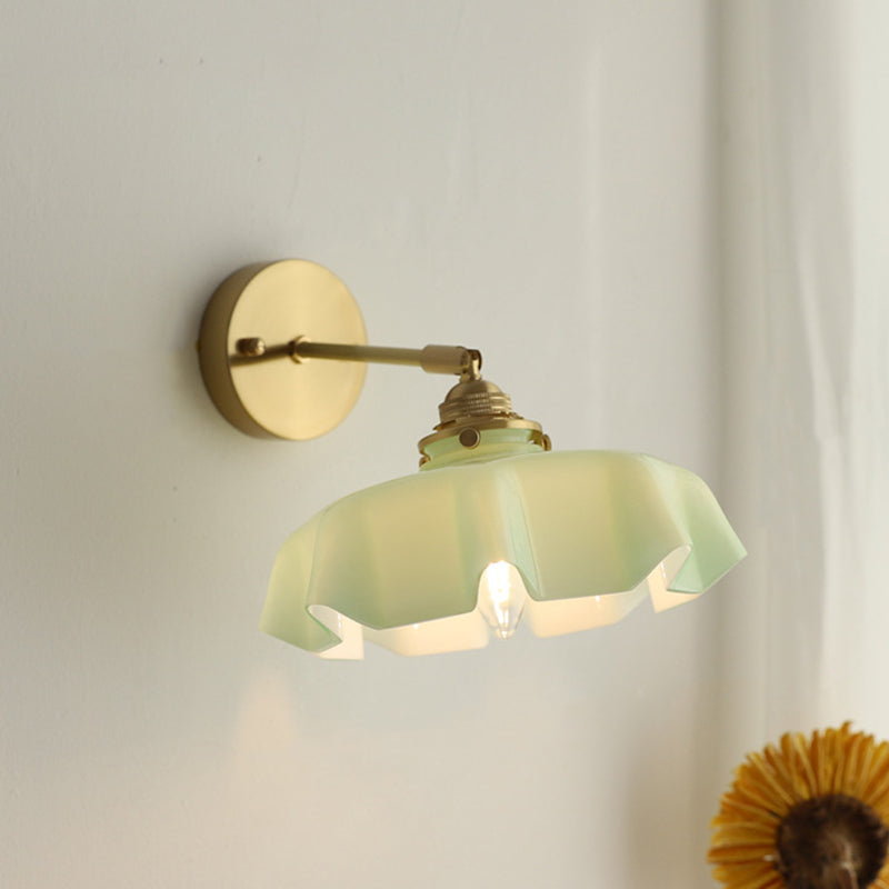 French Brass Iron Pleated Hanging 1-Light Wall Sconce Lamp