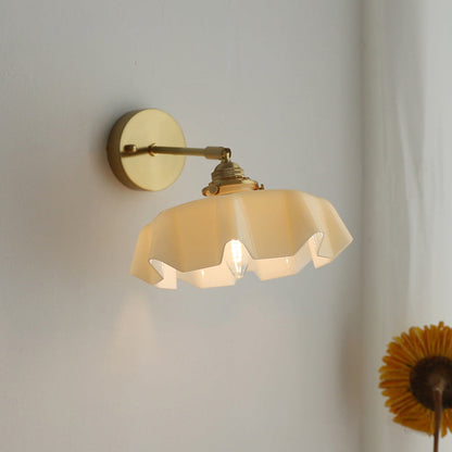French Brass Iron Pleated Hanging 1-Light Wall Sconce Lamp