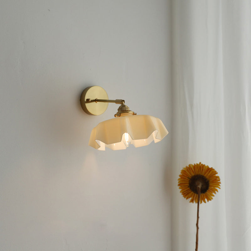 French Brass Iron Pleated Hanging 1-Light Wall Sconce Lamp