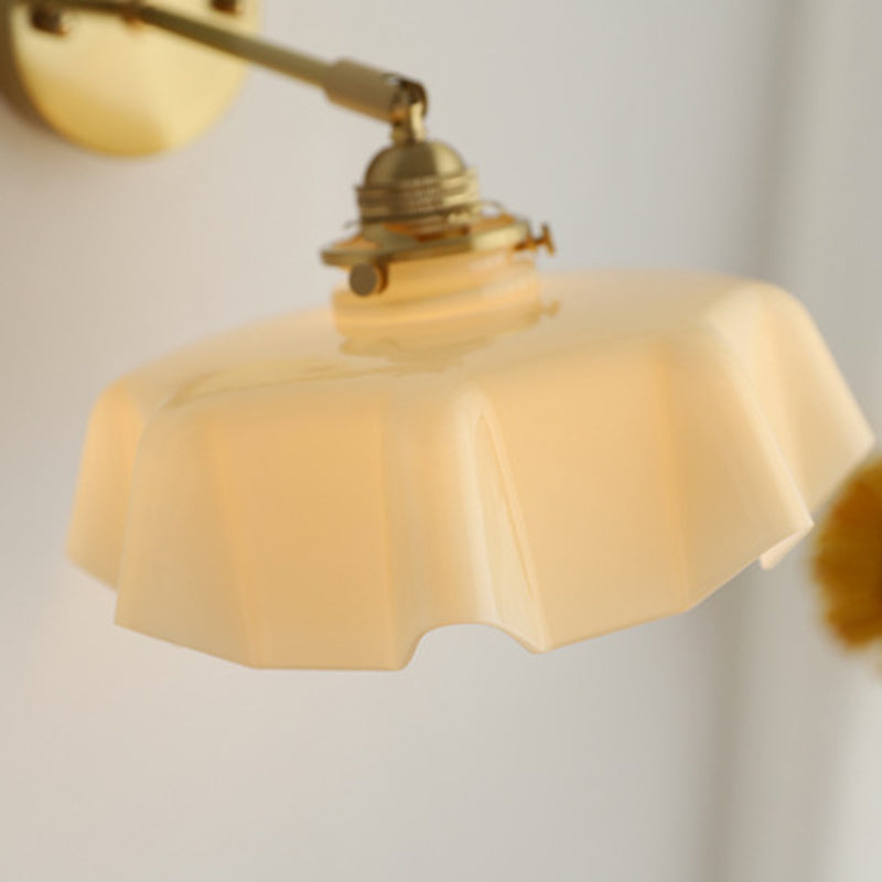 French Brass Iron Pleated Hanging 1-Light Wall Sconce Lamp