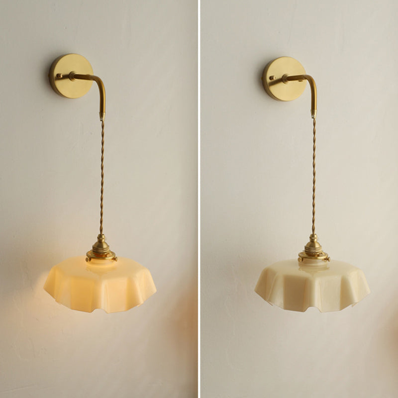 French Brass Iron Pleated Hanging 1-Light Wall Sconce Lamp
