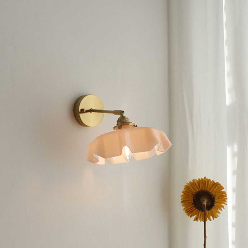 French Brass Iron Pleated Hanging 1-Light Wall Sconce Lamp