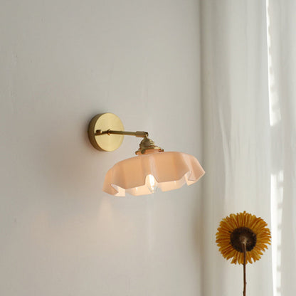 French Brass Iron Pleated Hanging 1-Light Wall Sconce Lamp