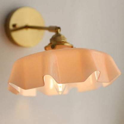 French Brass Iron Pleated Hanging 1-Light Wall Sconce Lamp