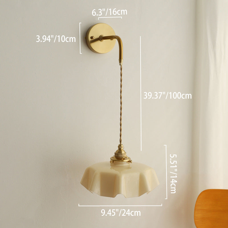 French Brass Iron Pleated Hanging 1-Light Wall Sconce Lamp