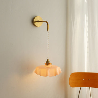 French Brass Iron Pleated Hanging 1-Light Wall Sconce Lamp