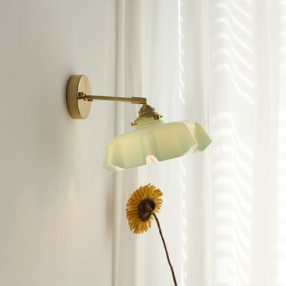 French Brass Iron Pleated Hanging 1-Light Wall Sconce Lamp