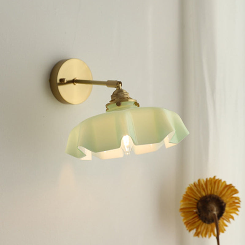 French Brass Iron Pleated Hanging 1-Light Wall Sconce Lamp