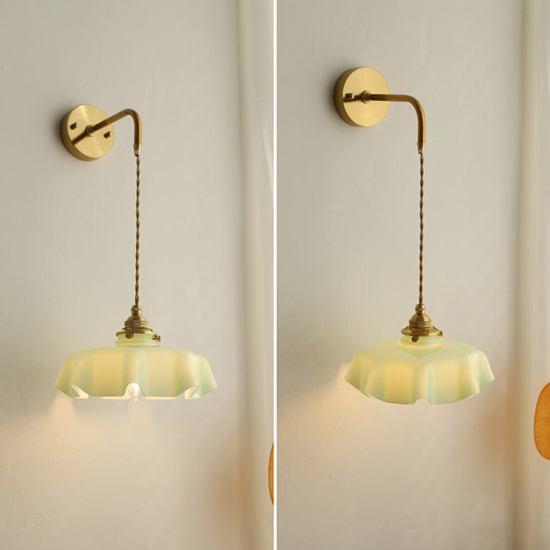French Brass Iron Pleated Hanging 1-Light Wall Sconce Lamp