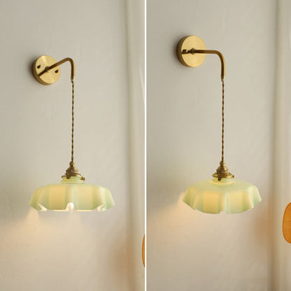 French Brass Iron Pleated Hanging 1-Light Wall Sconce Lamp