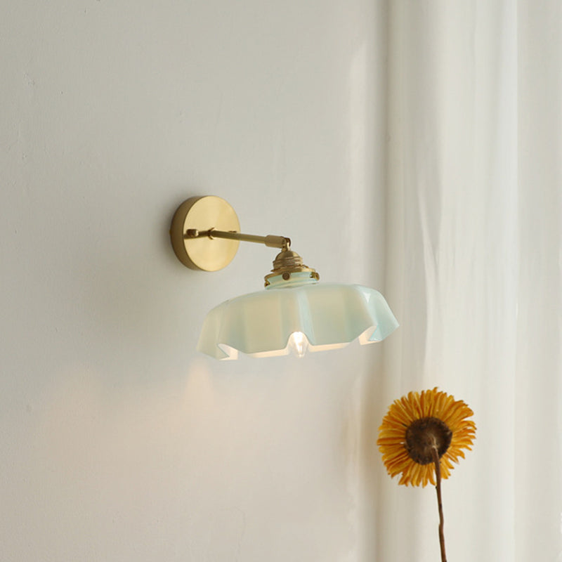 French Brass Iron Pleated Hanging 1-Light Wall Sconce Lamp