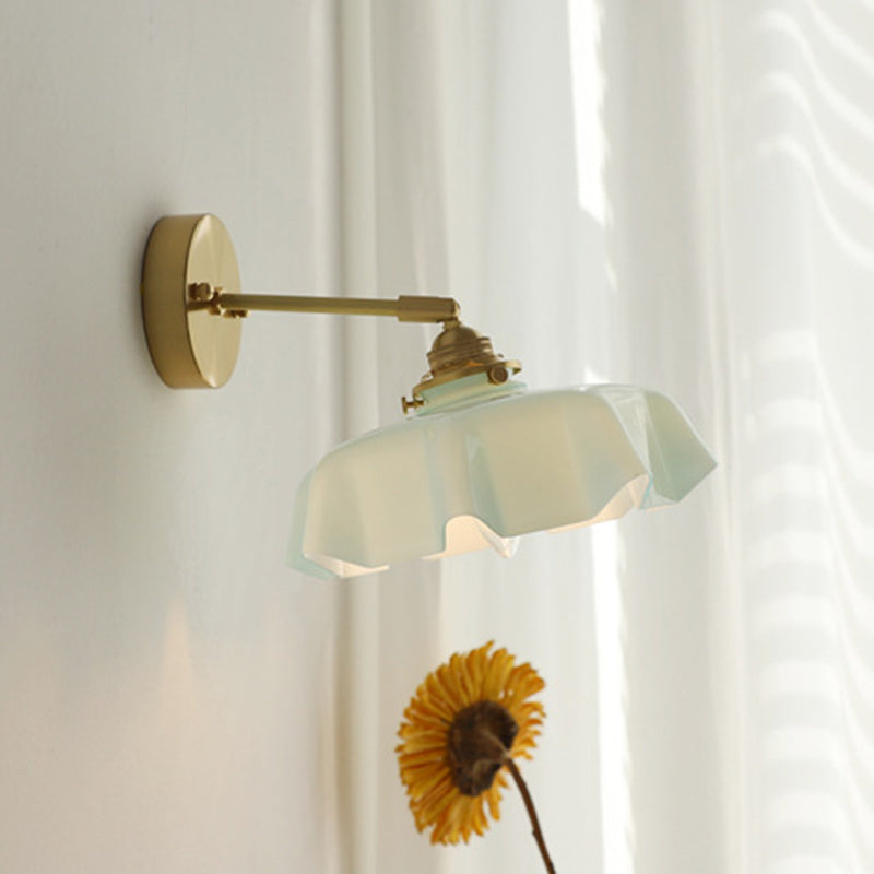 French Brass Iron Pleated Hanging 1-Light Wall Sconce Lamp