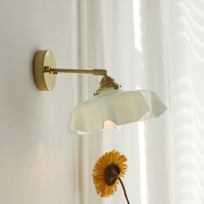 French Brass Iron Pleated Hanging 1-Light Wall Sconce Lamp