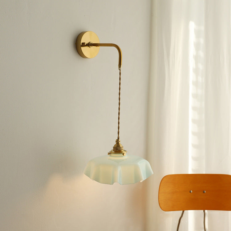 French Brass Iron Pleated Hanging 1-Light Wall Sconce Lamp