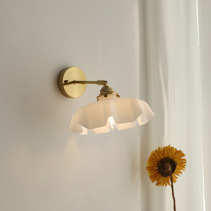 French Brass Iron Pleated Hanging 1-Light Wall Sconce Lamp