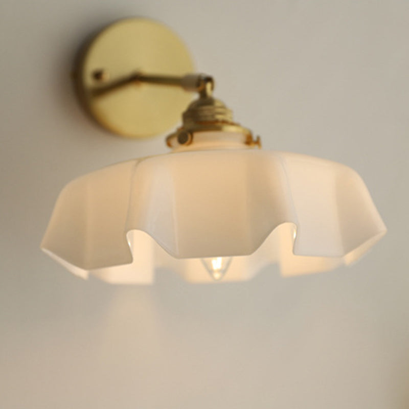 French Brass Iron Pleated Hanging 1-Light Wall Sconce Lamp