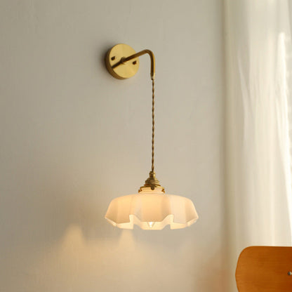 French Brass Iron Pleated Hanging 1-Light Wall Sconce Lamp
