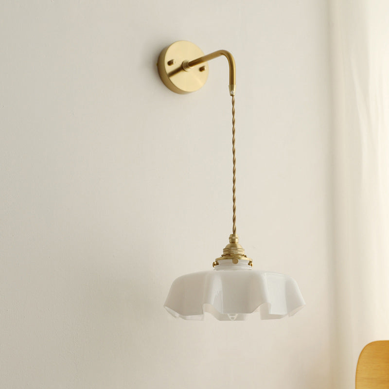 French Brass Iron Pleated Hanging 1-Light Wall Sconce Lamp