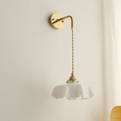 French Brass Iron Pleated Hanging 1-Light Wall Sconce Lamp