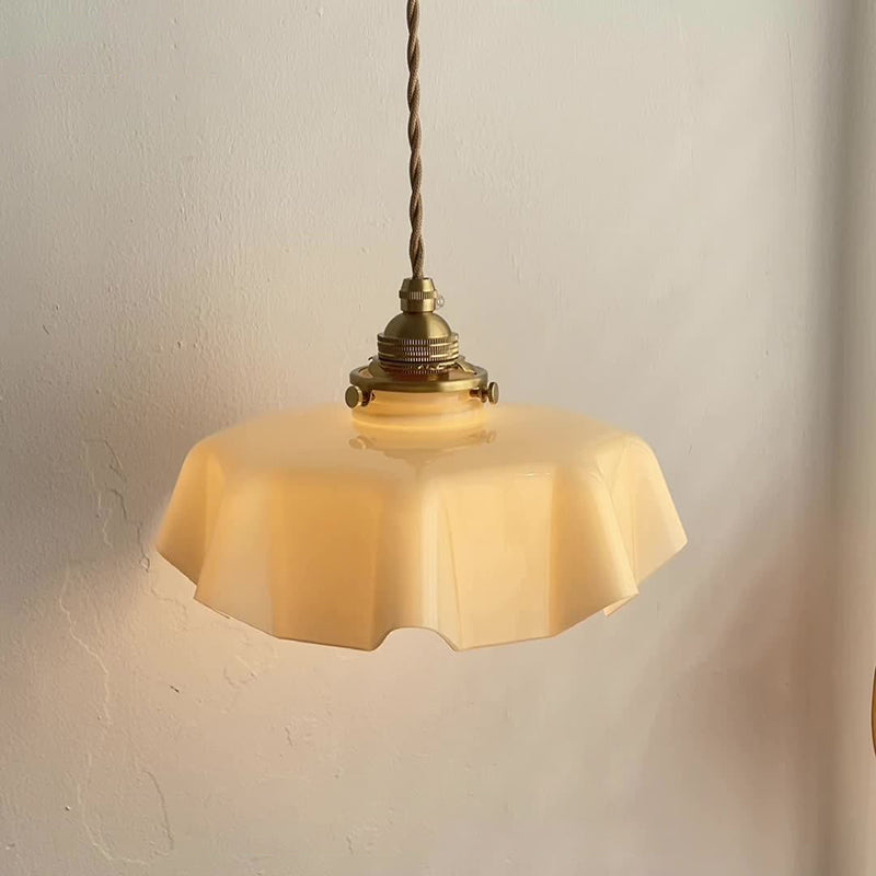 French Brass Iron Pleated Hanging 1-Light Wall Sconce Lamp