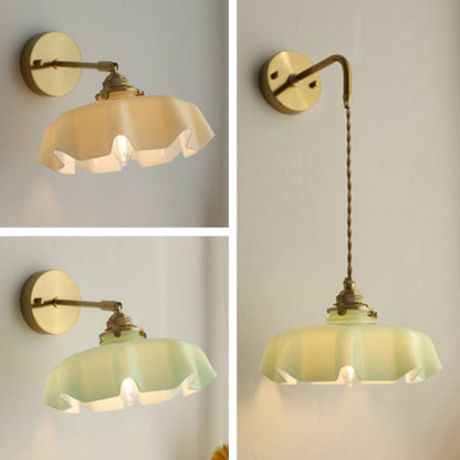 French Brass Iron Pleated Hanging 1-Light Wall Sconce Lamp