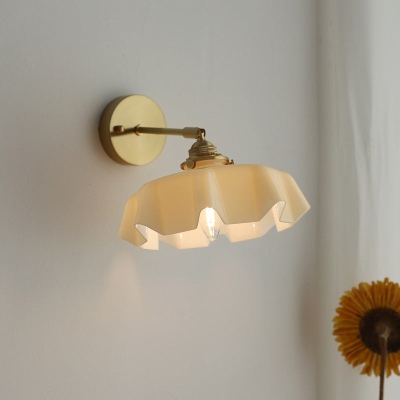 French Brass Iron Pleated Hanging 1-Light Wall Sconce Lamp