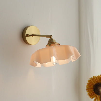 French Brass Iron Pleated Hanging 1-Light Wall Sconce Lamp