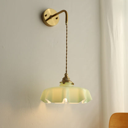 French Brass Iron Pleated Hanging 1-Light Wall Sconce Lamp