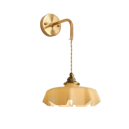 French Brass Iron Pleated Hanging 1-Light Wall Sconce Lamp