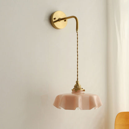French Brass Iron Pleated Hanging 1-Light Wall Sconce Lamp