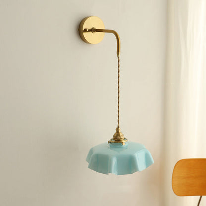 French Brass Iron Pleated Hanging 1-Light Wall Sconce Lamp