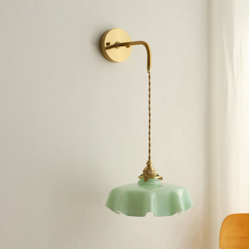 French Brass Iron Pleated Hanging 1-Light Wall Sconce Lamp