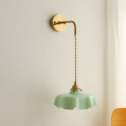 French Brass Iron Pleated Hanging 1-Light Wall Sconce Lamp