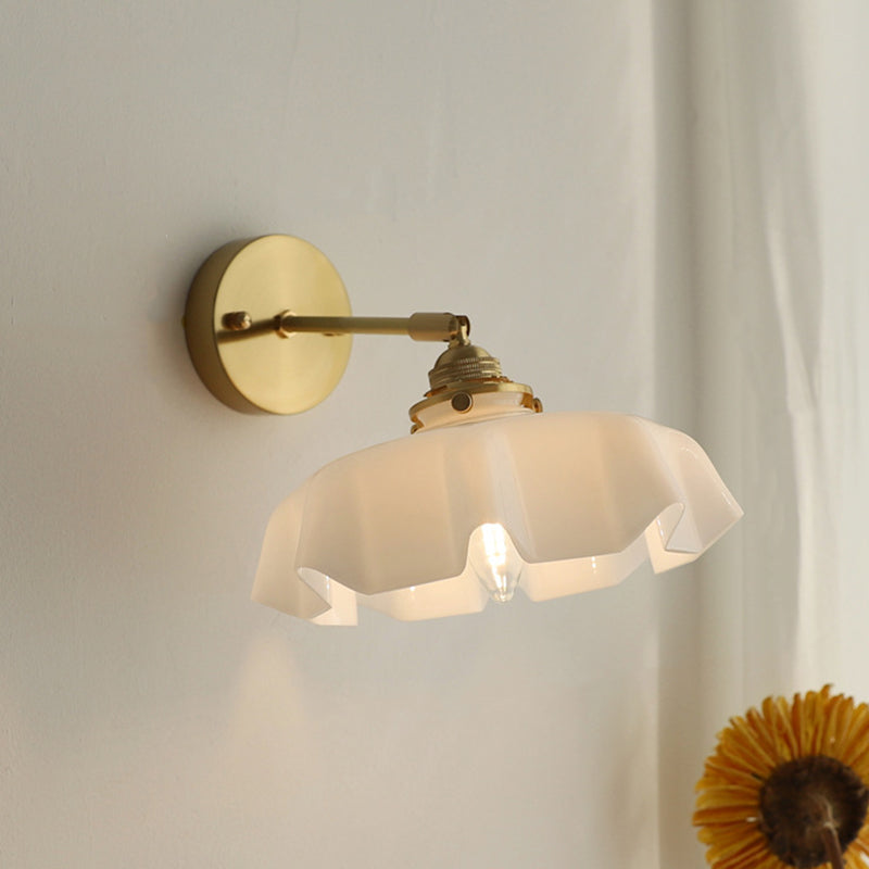 French Brass Iron Pleated Hanging 1-Light Wall Sconce Lamp