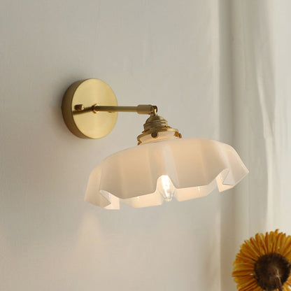 French Brass Iron Pleated Hanging 1-Light Wall Sconce Lamp