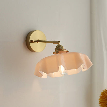 French Brass Iron Pleated Hanging 1-Light Wall Sconce Lamp
