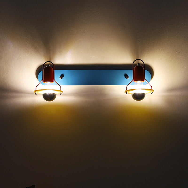 Mid-Century Round Iron Acrylic 2-Light Wall Sconce Lamp