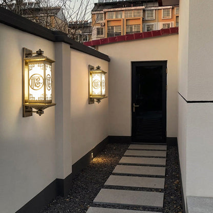 Chinese Lantern Full Copper Glass 1-Light Wall Sconce Lamp